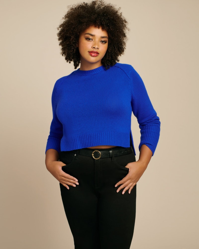 Front of a model wearing a size L Rae Sweater in Electric Blue by RtA. | dia_product_style_image_id:225019